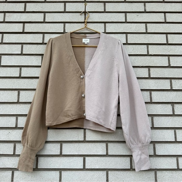 Cami NYC Maya Cardigan M Cashew Colorblock Wool Pearl Button Sweater Soft Girl - Picture 4 of 14